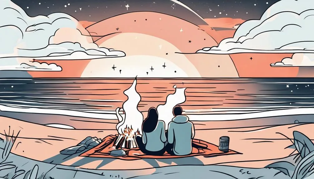 romantic beach fire night