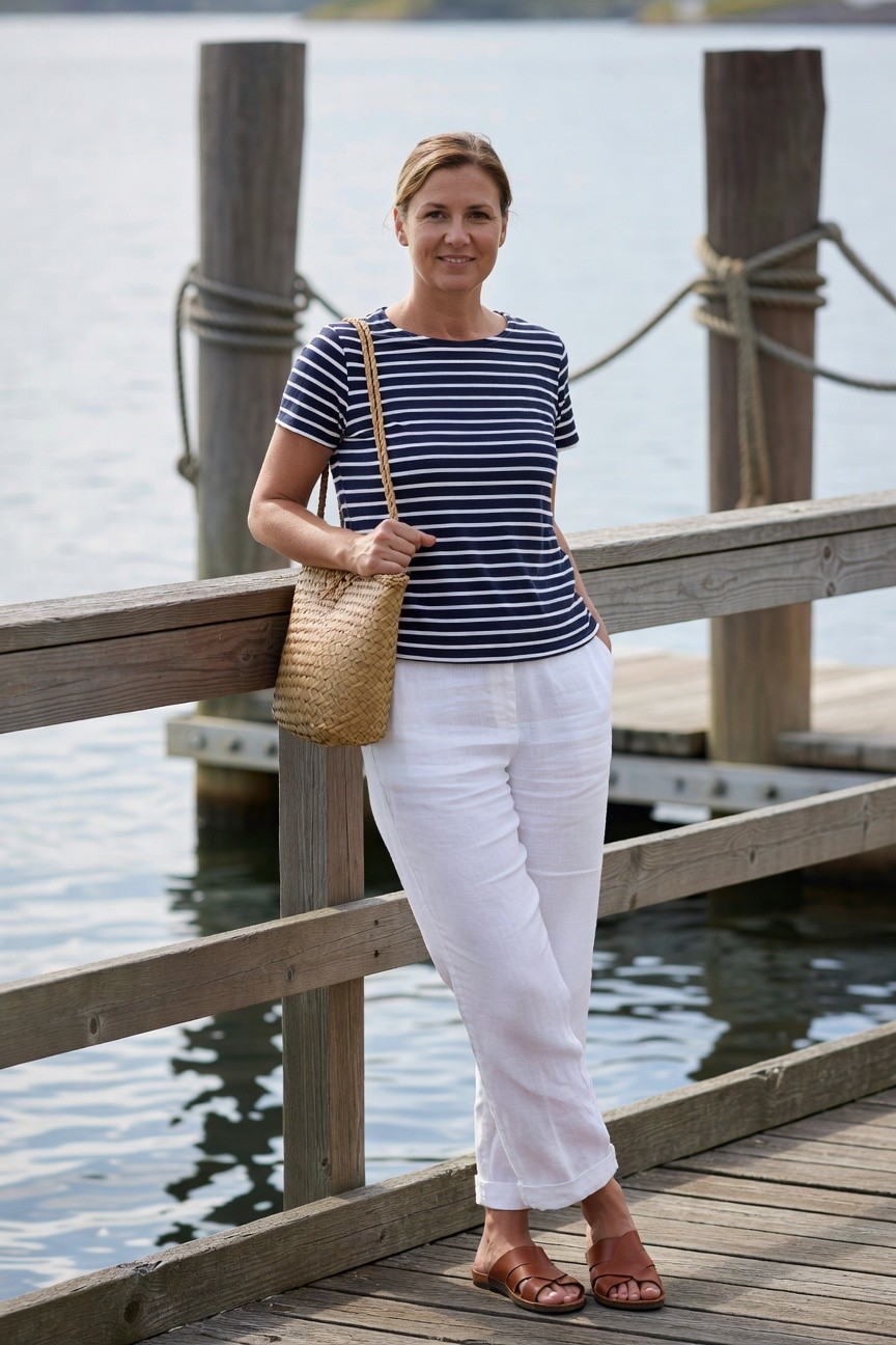Striped Top And White Pants