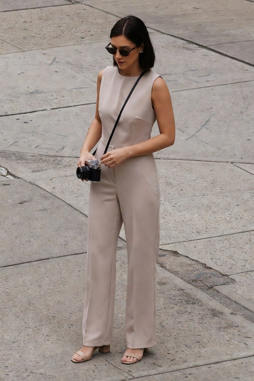 Sleeveless Jumpsuit In Soft Neutral Beige