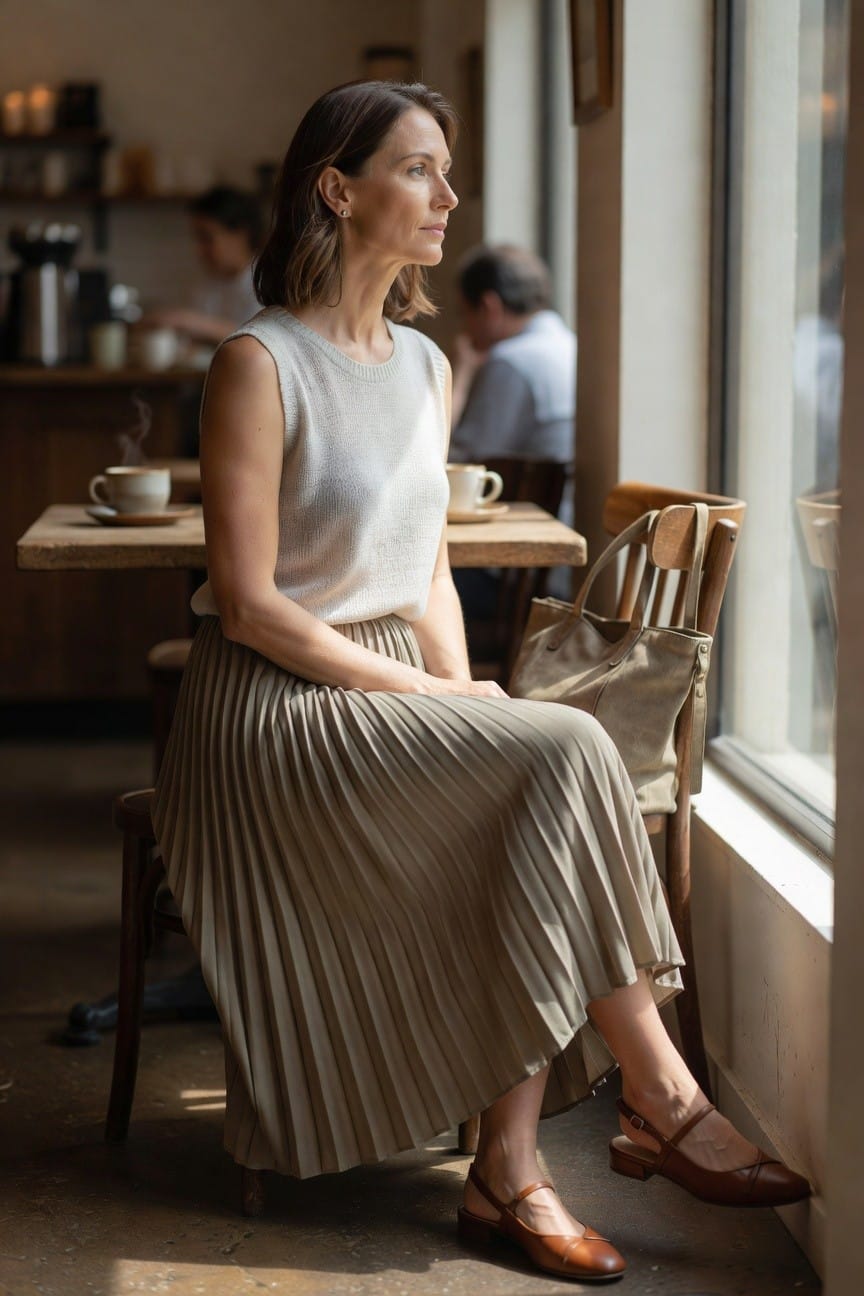 Sleeveless Knit Top And Pleated Skirt