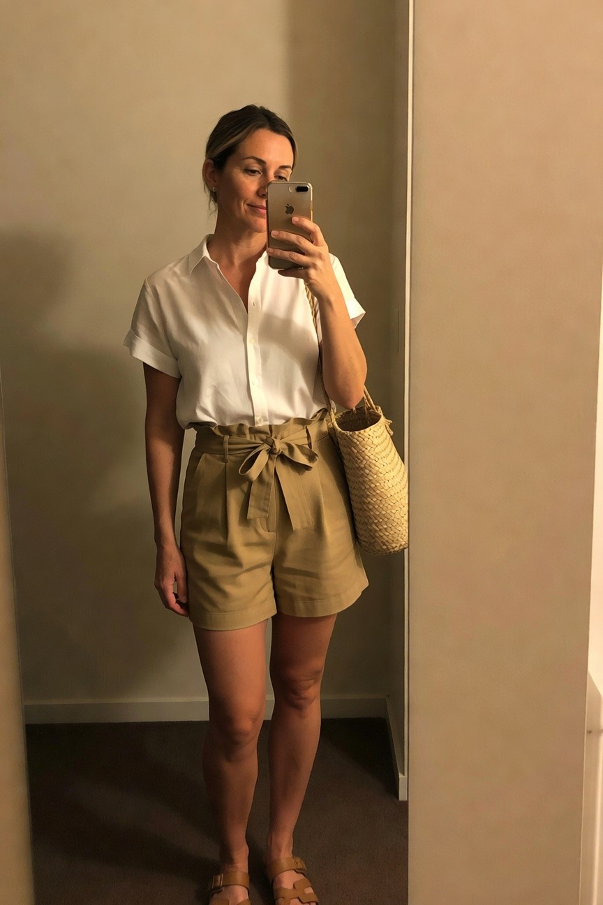 White Button Down And Khaki Shorts