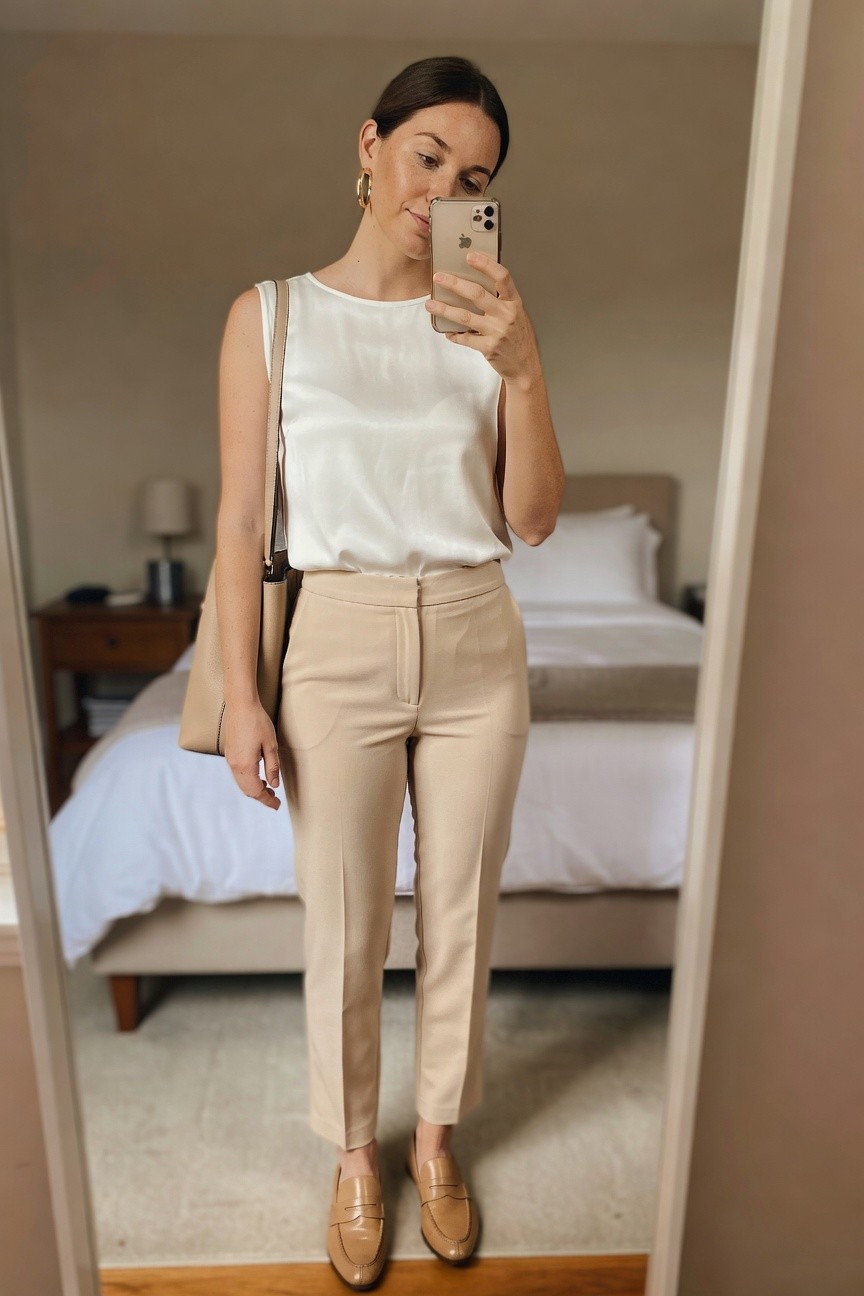 White Top And Beige Pants