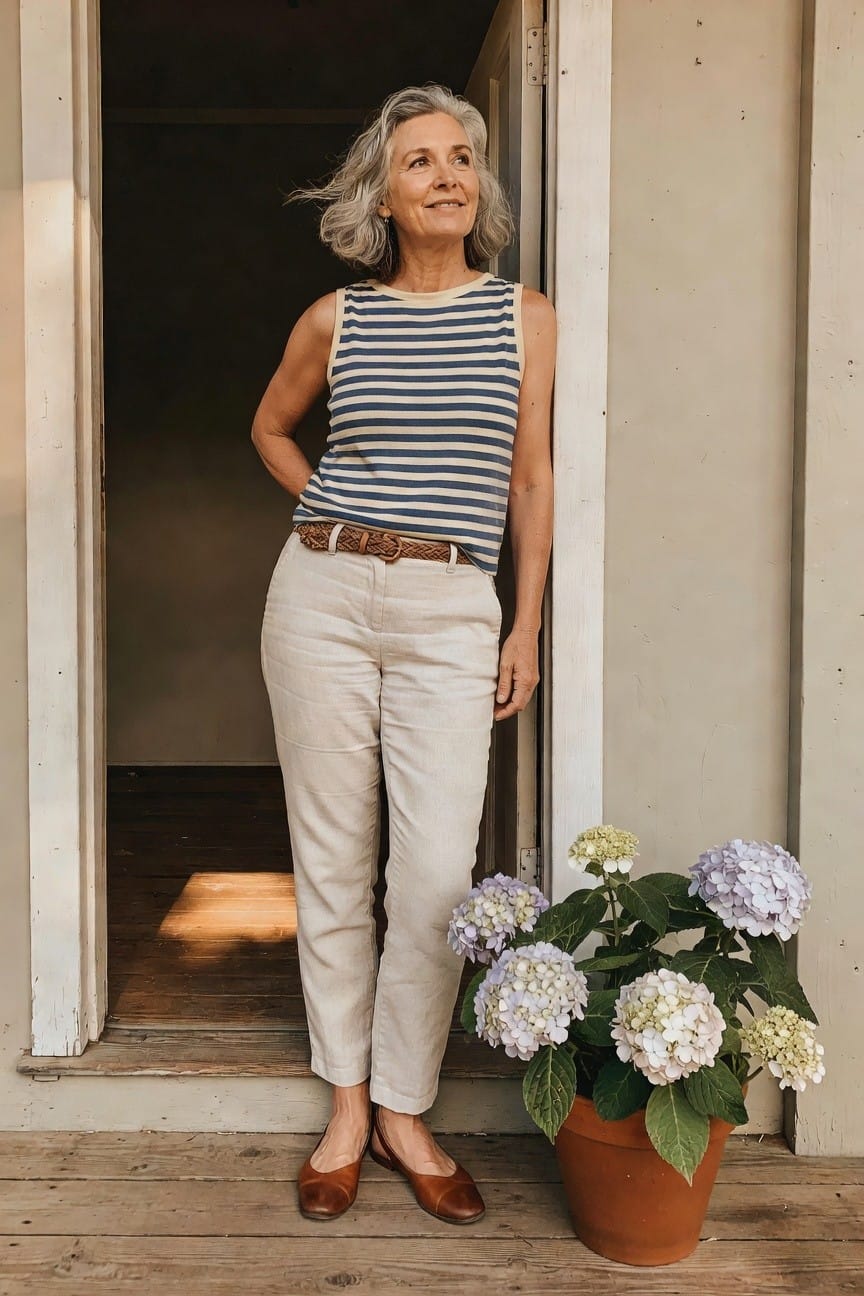 Striped Sleeveless Top And Neutral Pants