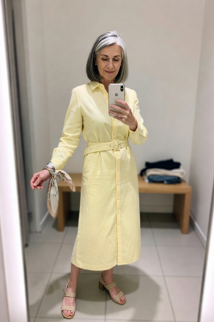 Yellow Button Down Midi Dress