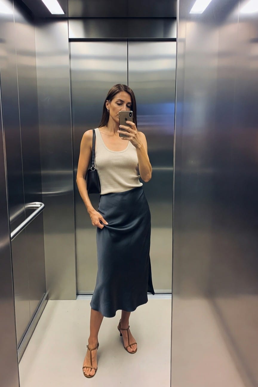 Ribbed Tank Top With A Midi Skirt