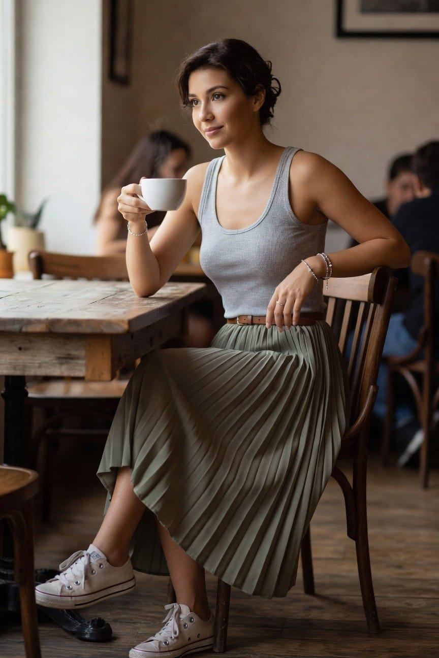 Tank Top And Pleated Skirt