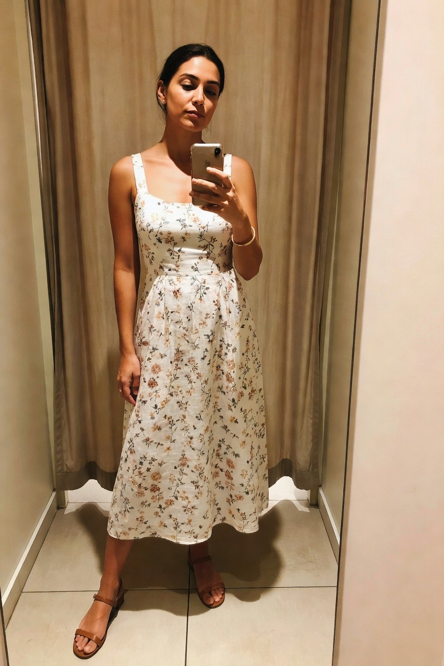 Floral Midi Dress With Neutral Sandals
