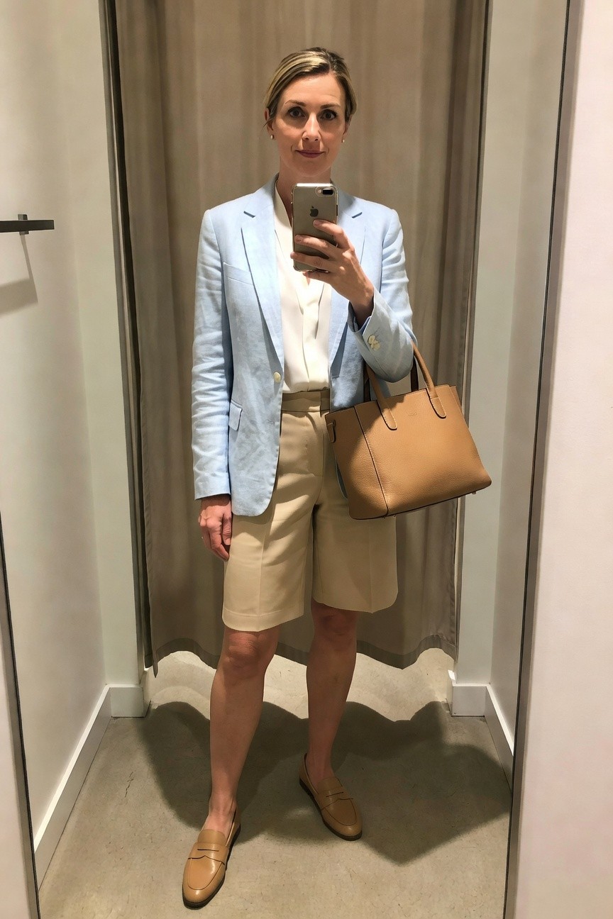 Pale Blue Blazer With Khaki Shorts