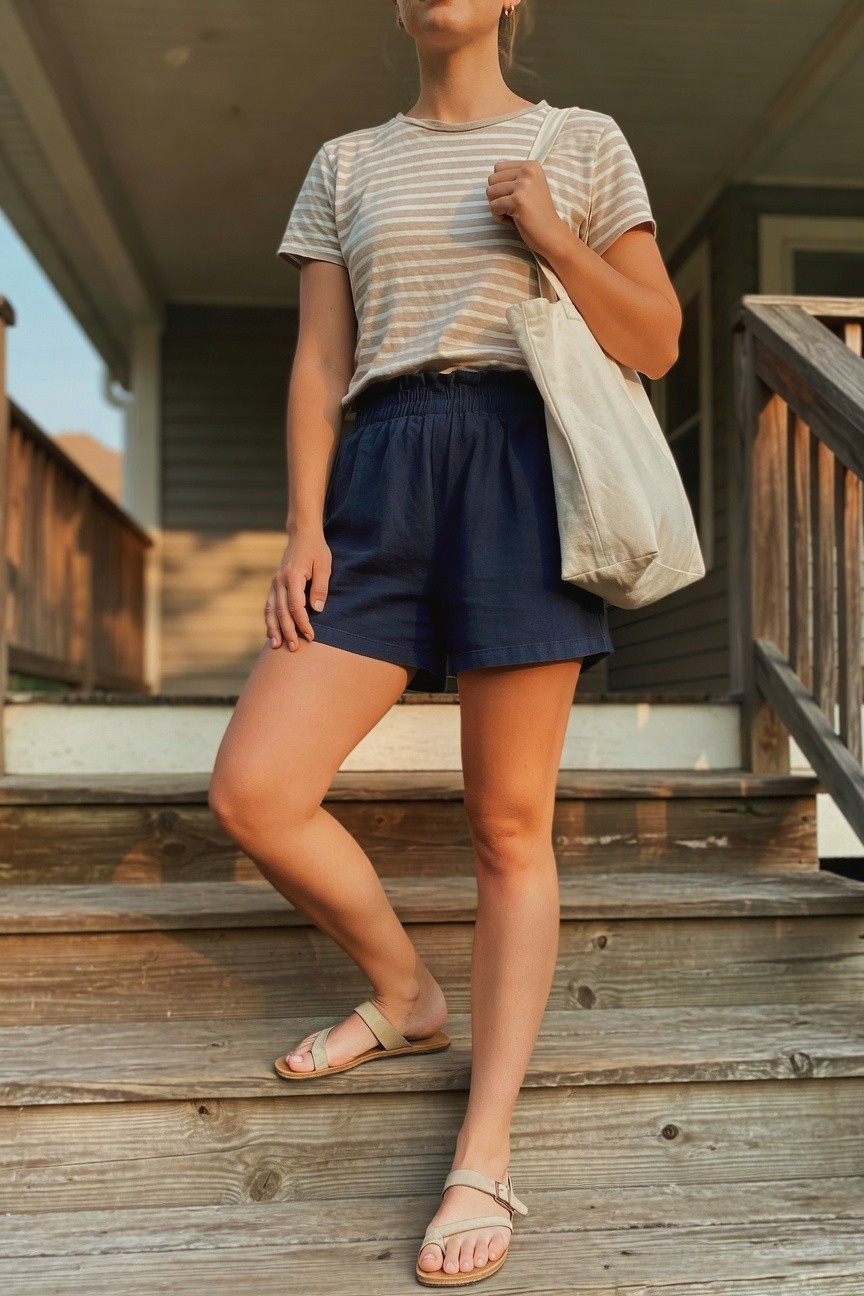 Striped Top With Navy Shorts
