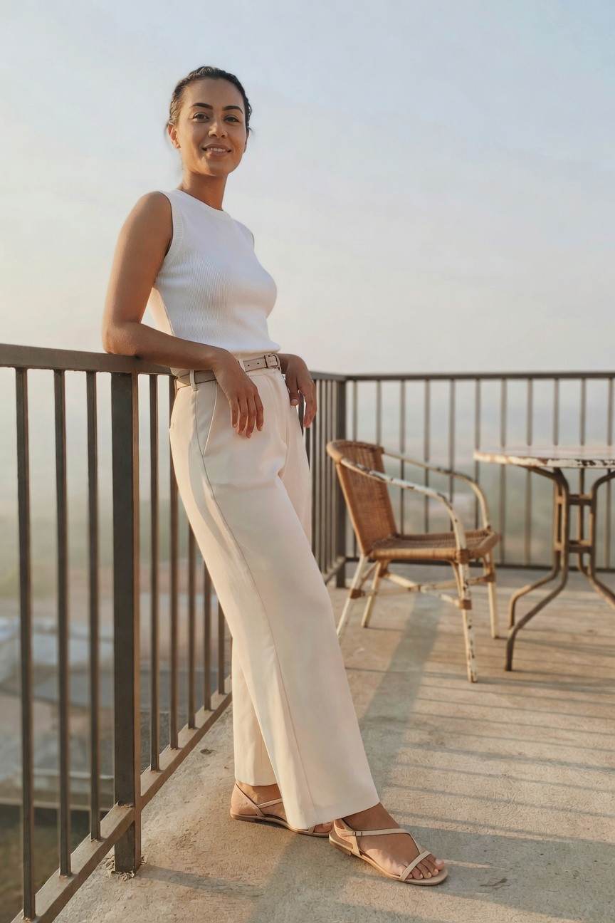 White Wide Leg Trousers And A Ribbed Tank