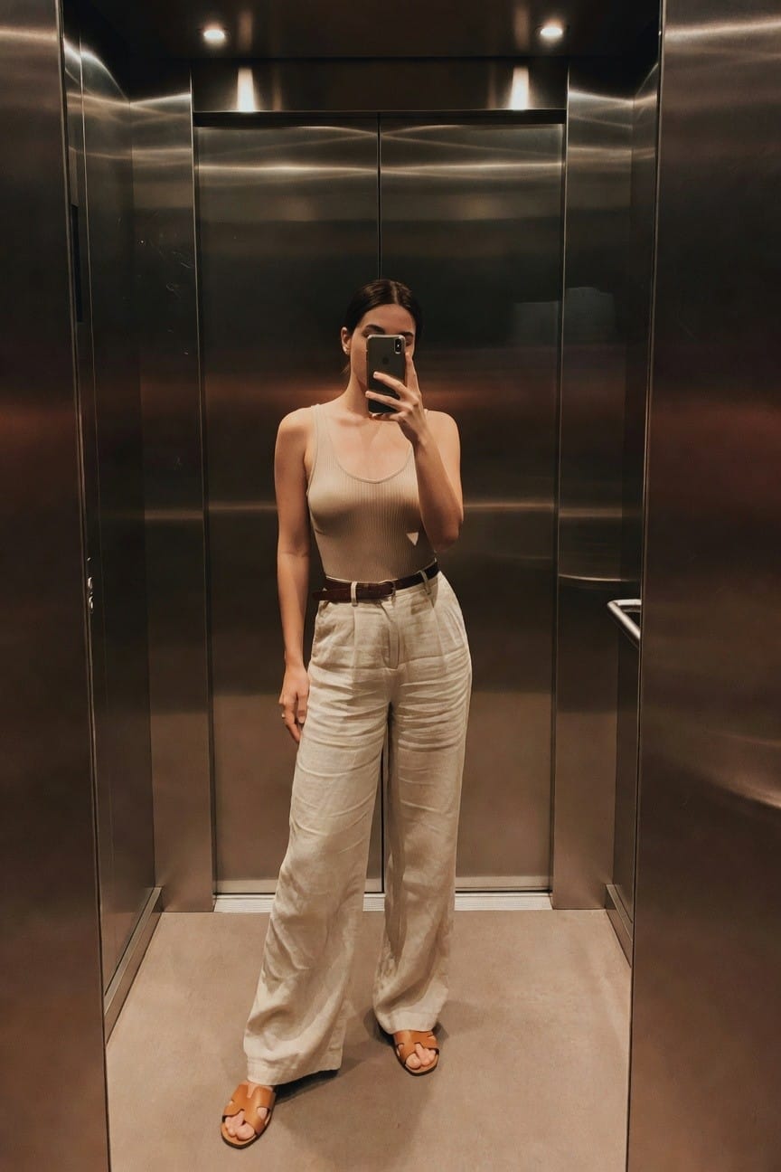 Ribbed Tank And Wide Linen Pants