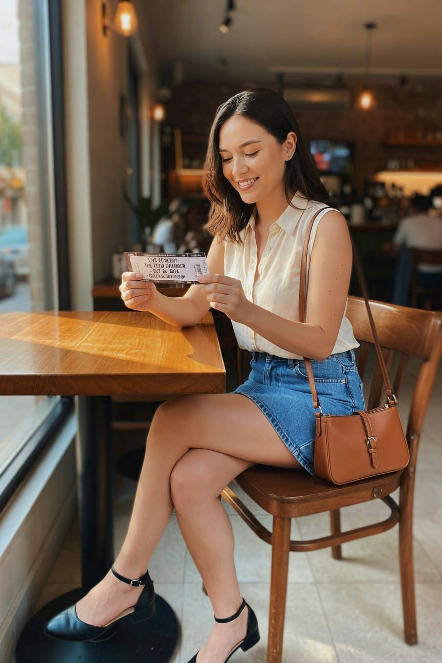 Sleeveless Button Down And Mini Denim Skirt