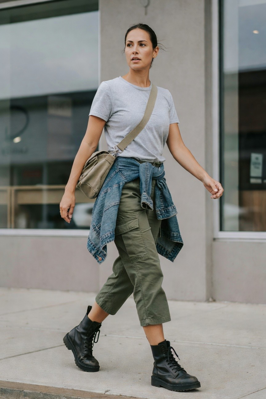 Cargo Pants With A Tied Denim Jacket
