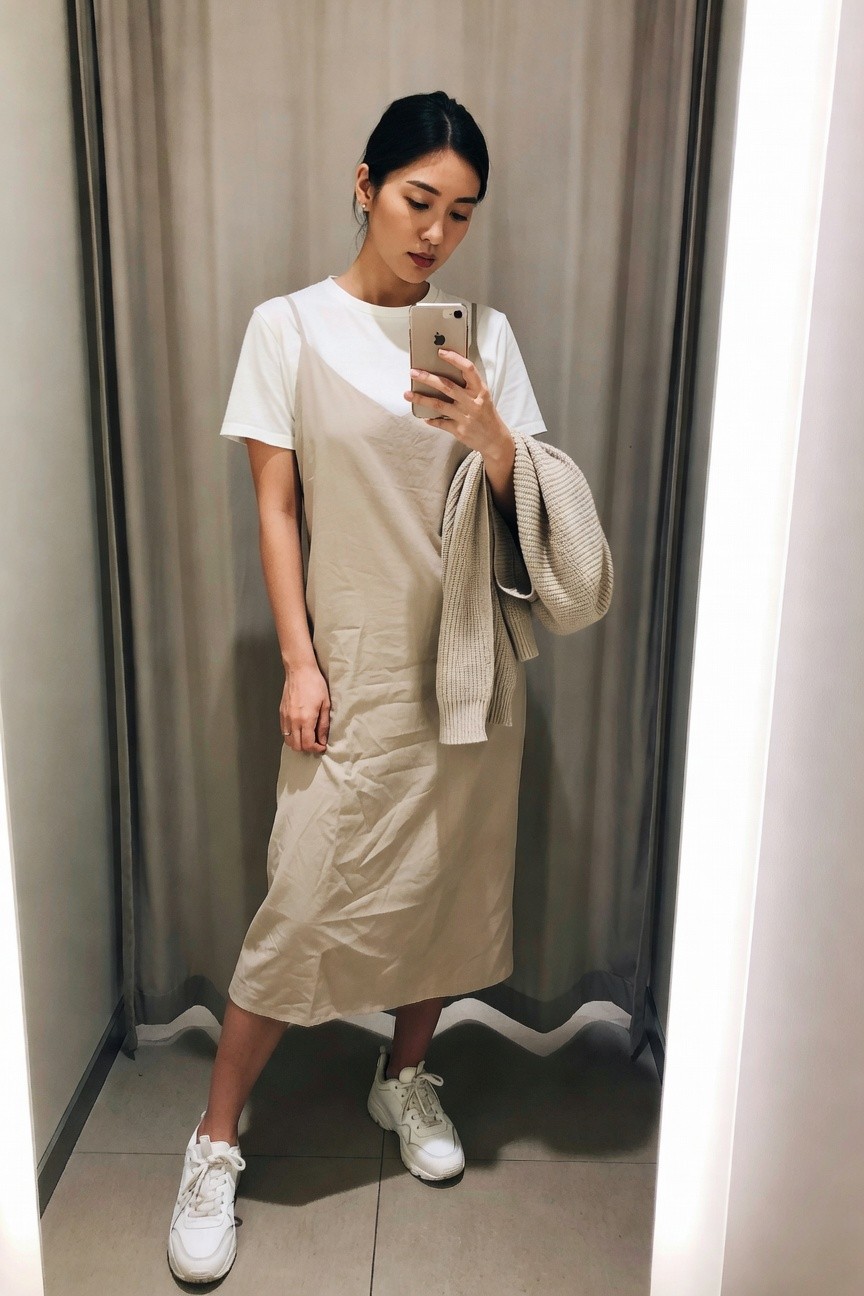 Layered Neutral Midi Dress