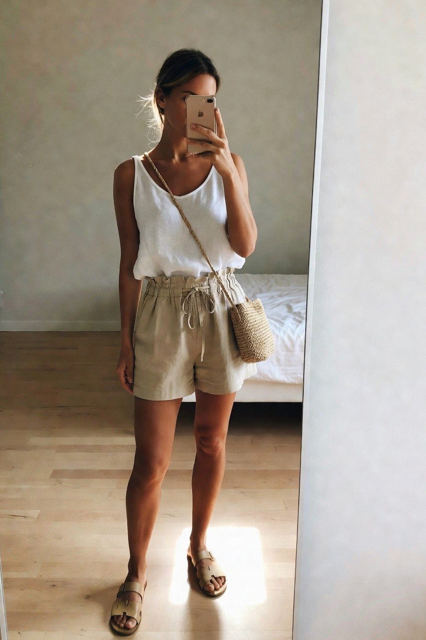 Simple Linen Shorts And Tank