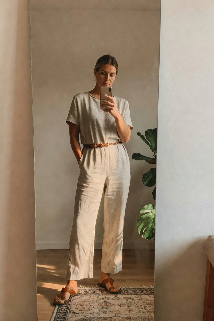 Wide Leg Linen Pants Set