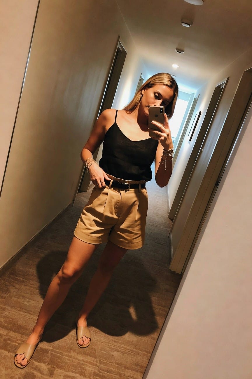 Black Camisole And Khaki Shorts