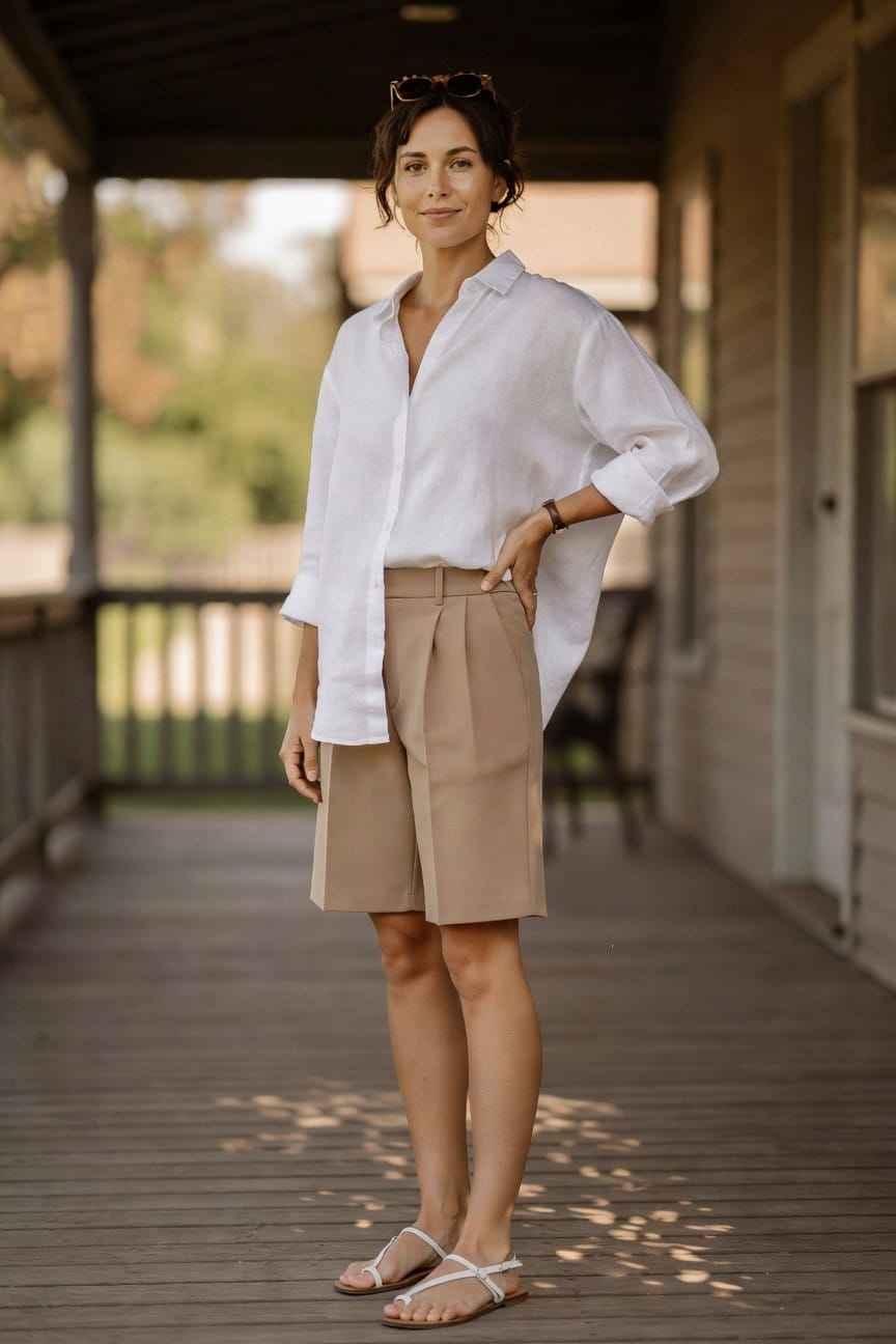 White Shirt And Tailored Shorts