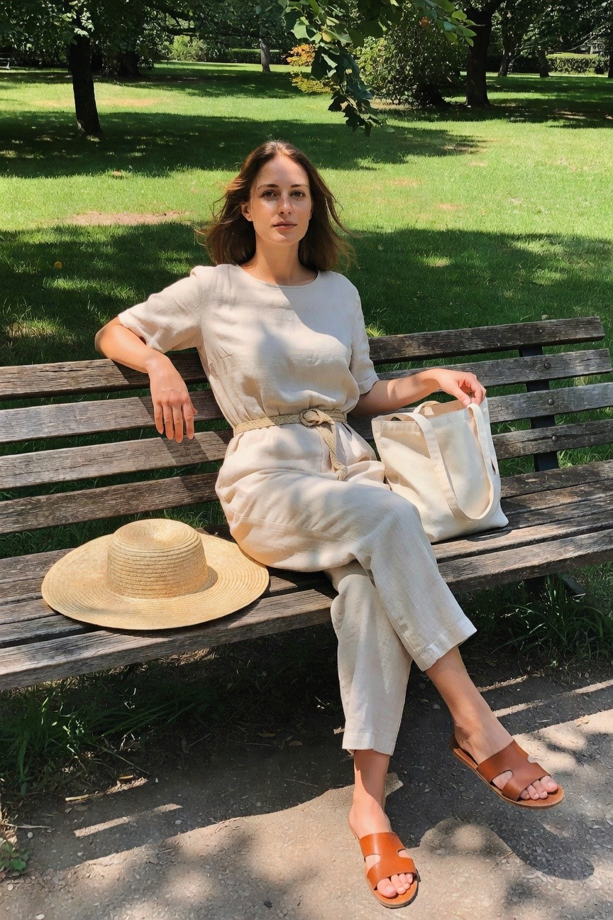 Linen Set With Rope Belt And Leather Slides