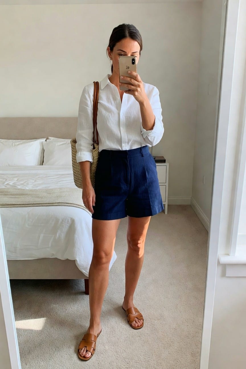 White Shirt With Navy Shorts