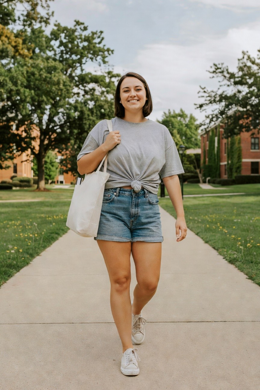 Gray Tee And Denim Shorts