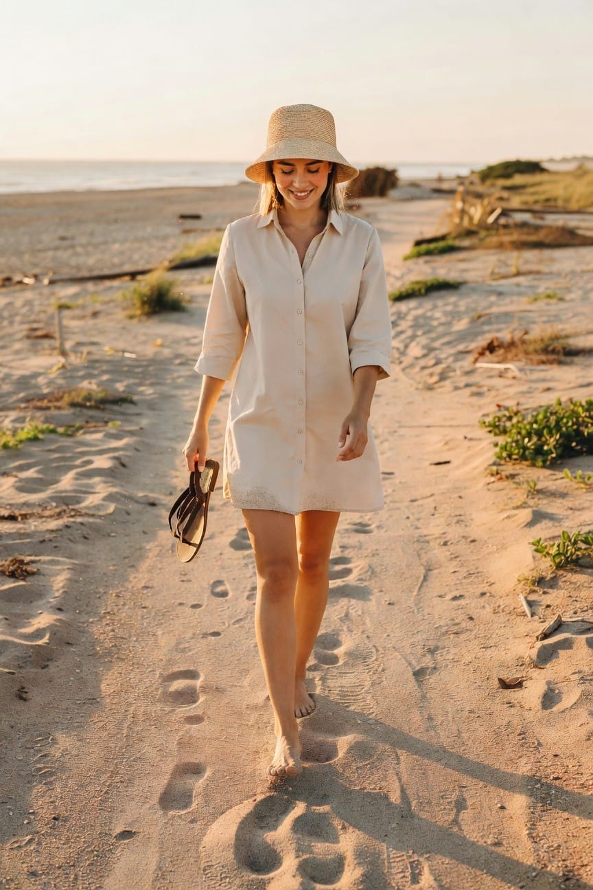 Shirt Dress With Bucket Hat