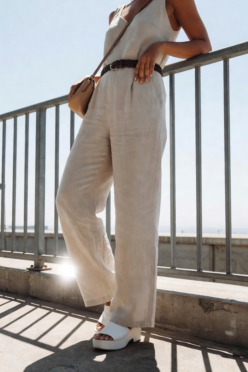 Linen Jumpsuit With Platform Sandals