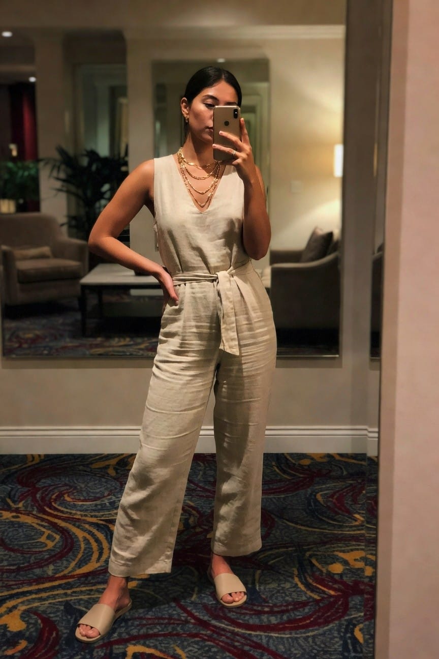 Linen Jumpsuit With Wide Legs