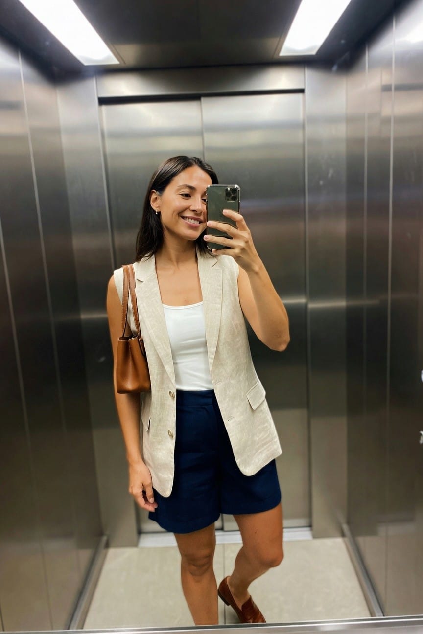 Linen Vest And Navy Shorts