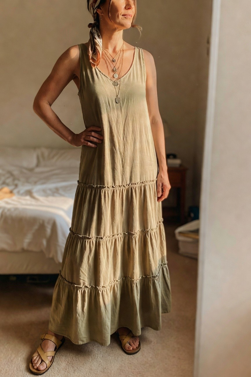 Tiered Maxi Dress With Layered Necklaces