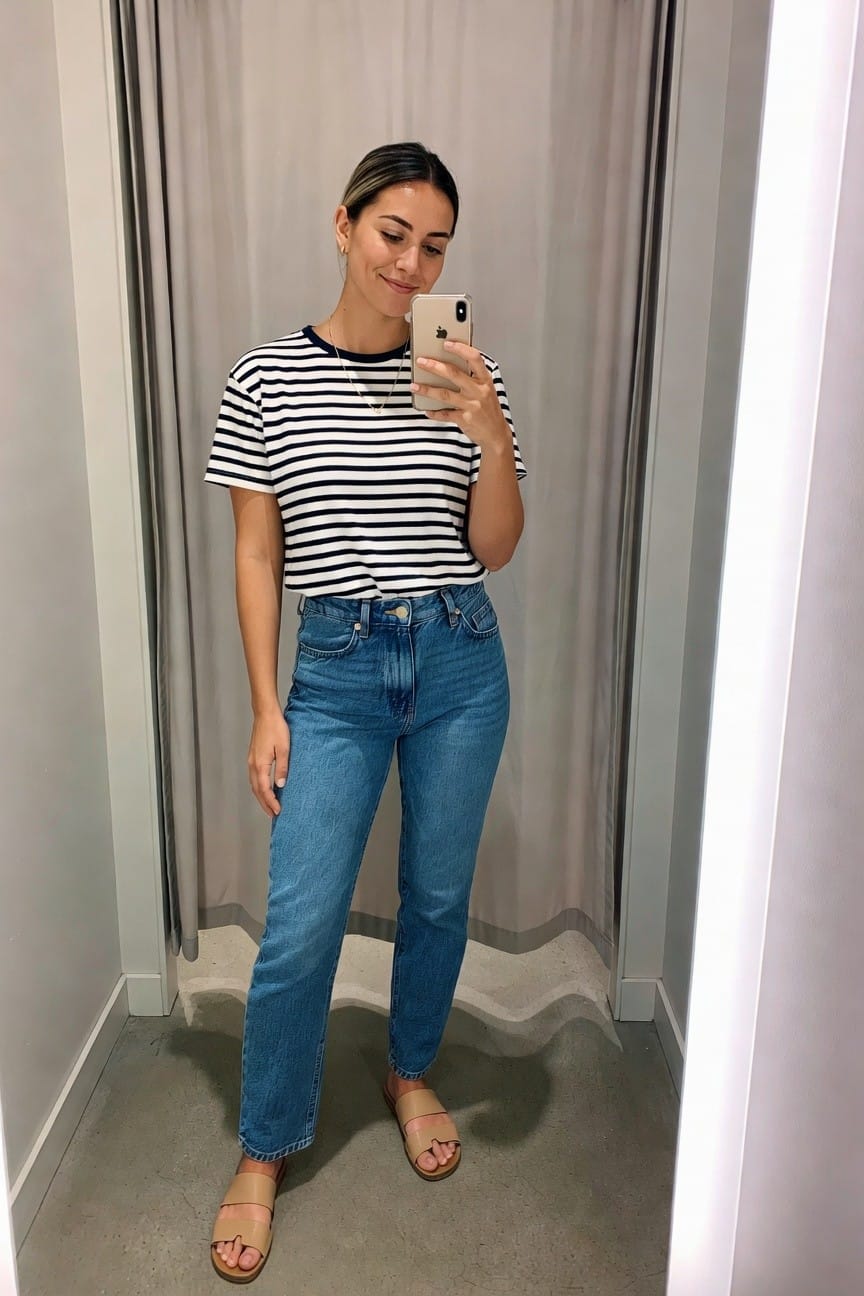 Striped Tee And High Waisted Jeans