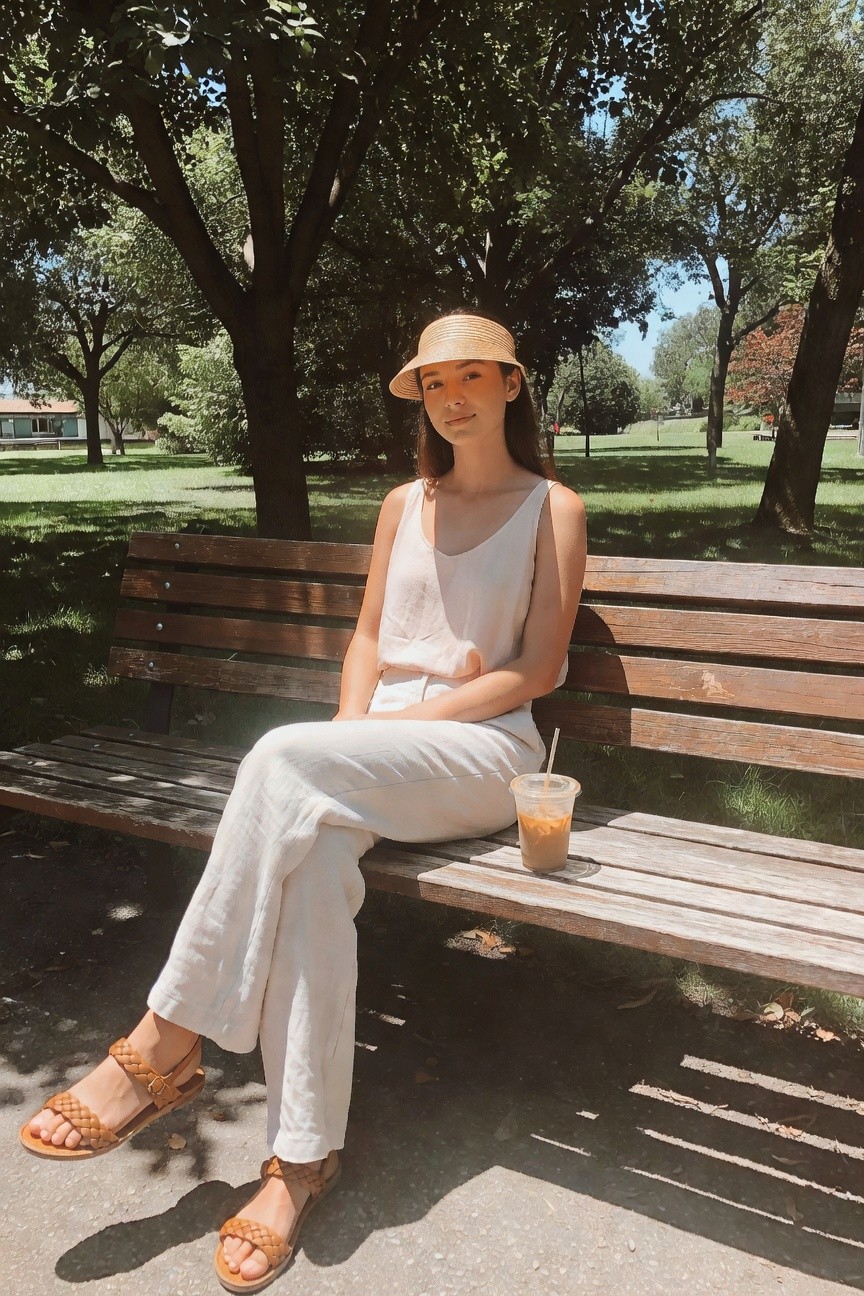 White Tank Top And Wide Leg Pants