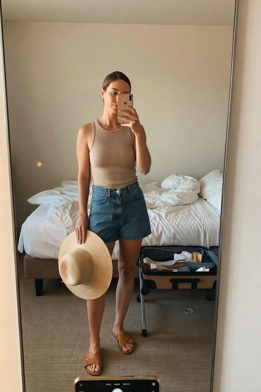 Ribbed Tank And Denim Shorts