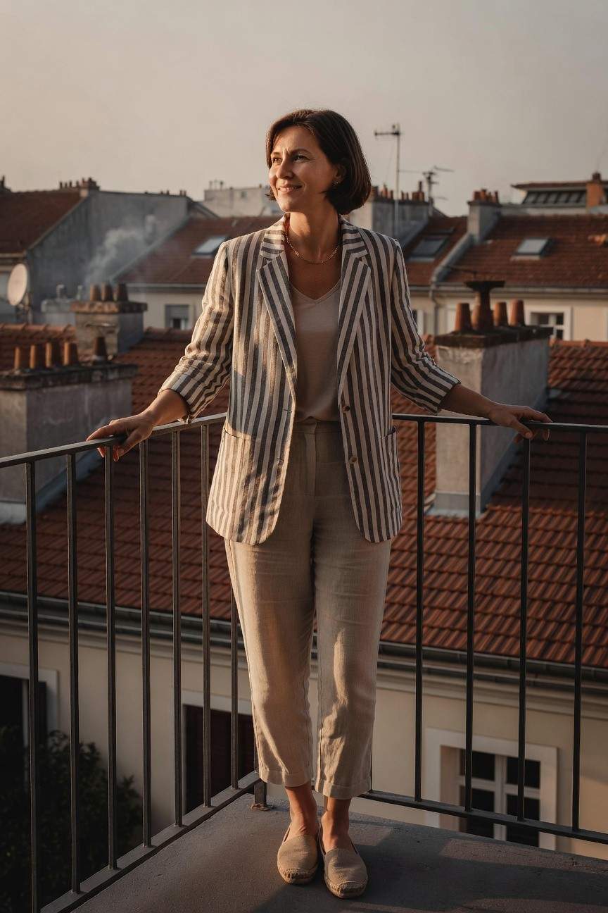 Striped Blazer And Relaxed Trousers