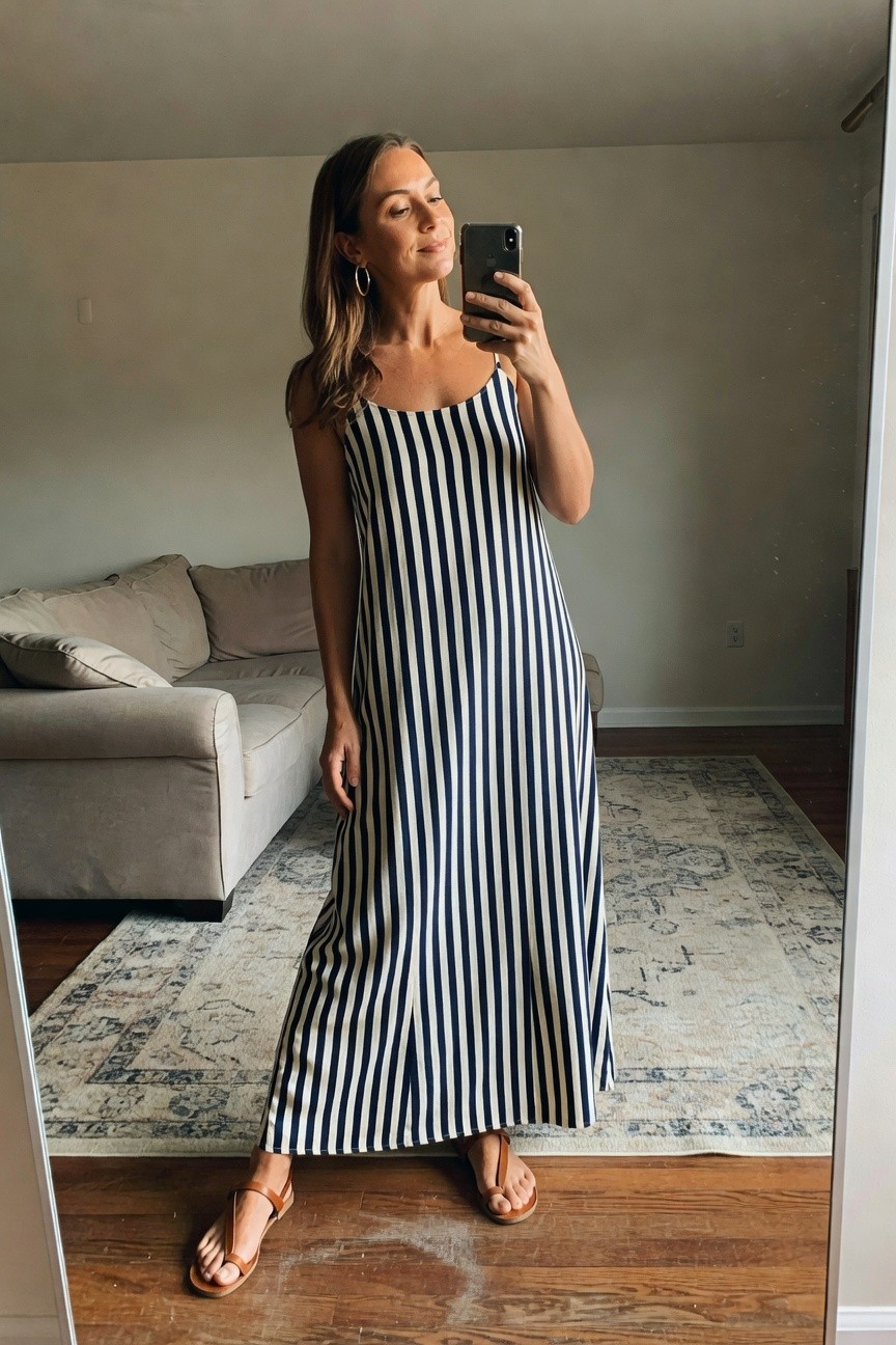 Striped Maxi Dress With Flat Sandals