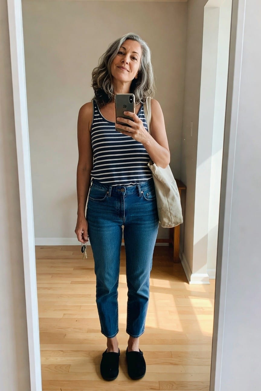 Striped Tank With Straight Leg Jeans