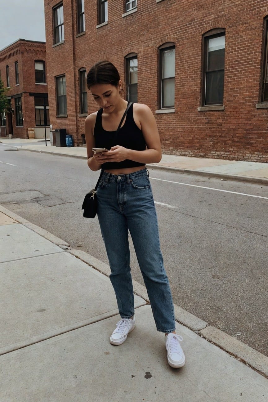 Black Tank Top And Blue Jeans