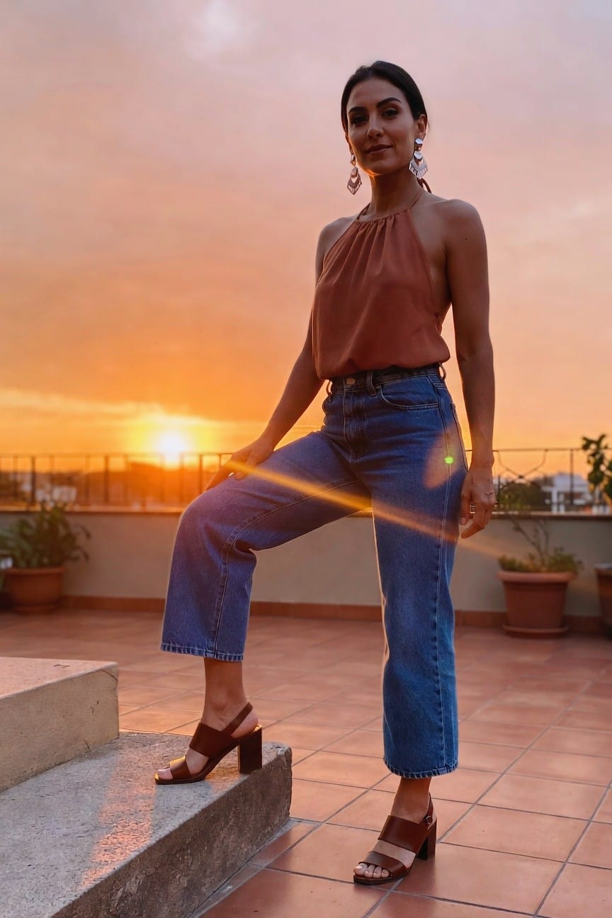 Cropped Jeans And A Halter Top
