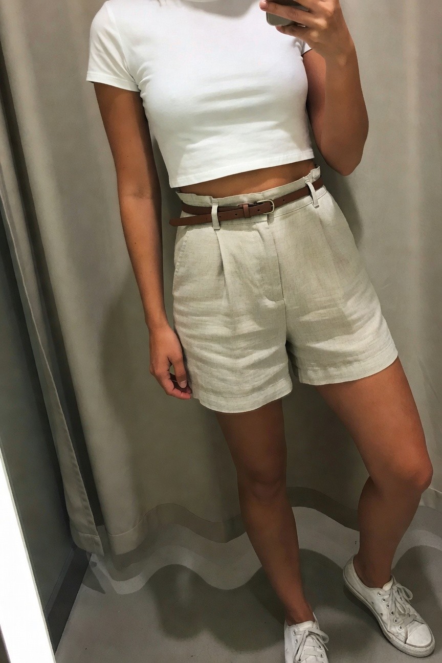 Belted Linen Shorts And Crop Top