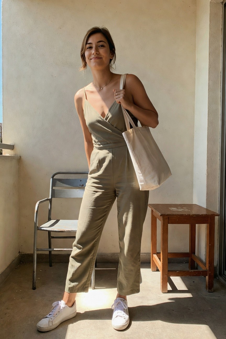 Jumpsuit In A Soft Olive Shade