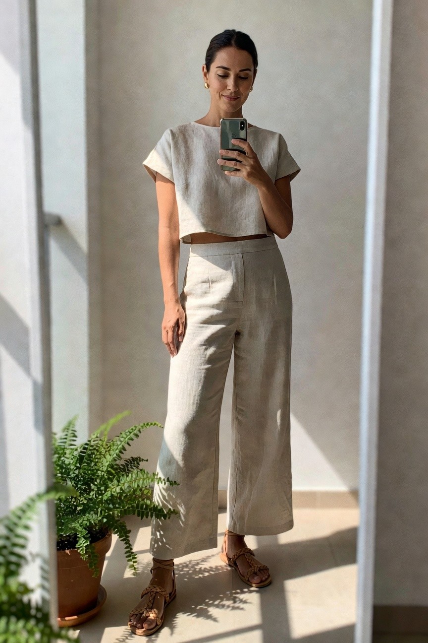 Linen Crop Top And Wide Pants
