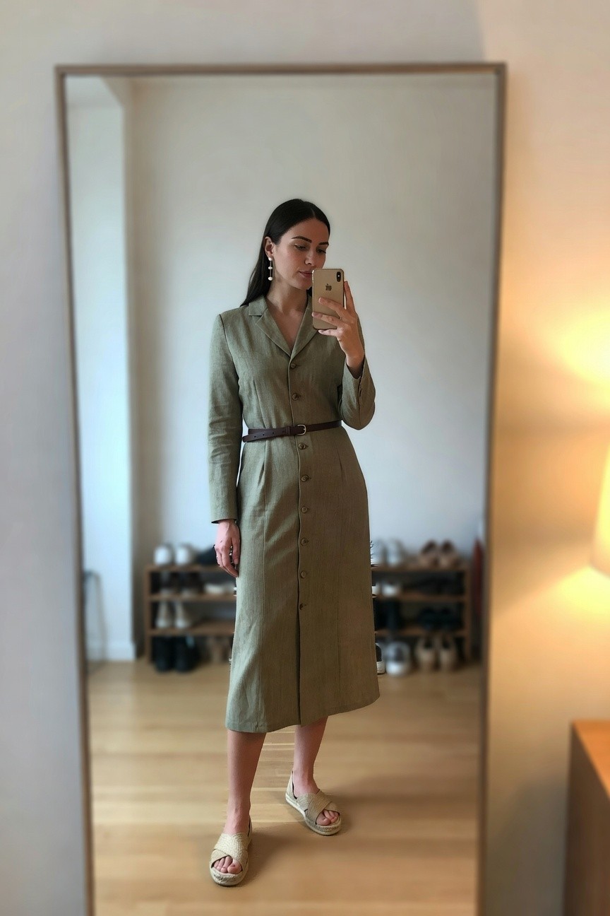 Sage Green Button Down Midi Dress