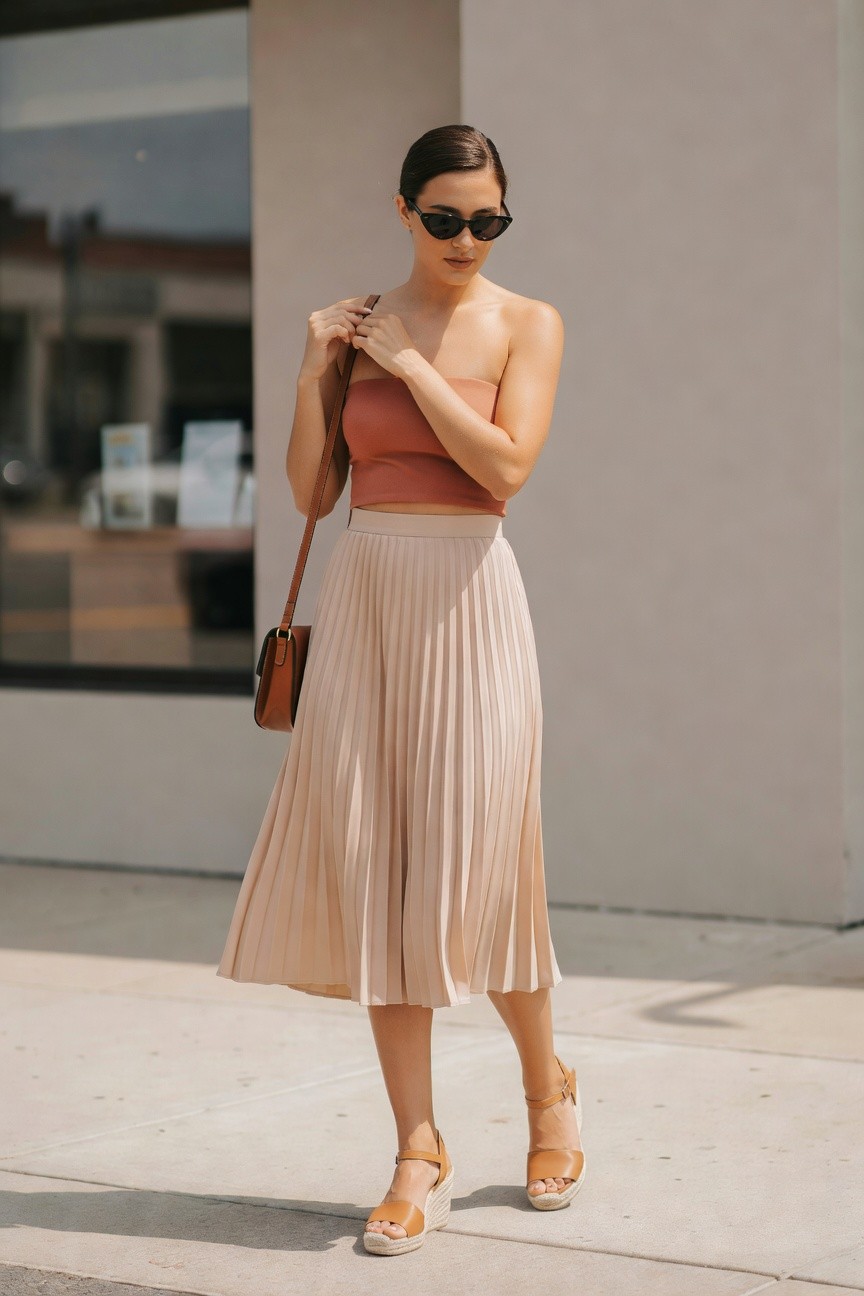 Strapless Top And Pleated Skirt