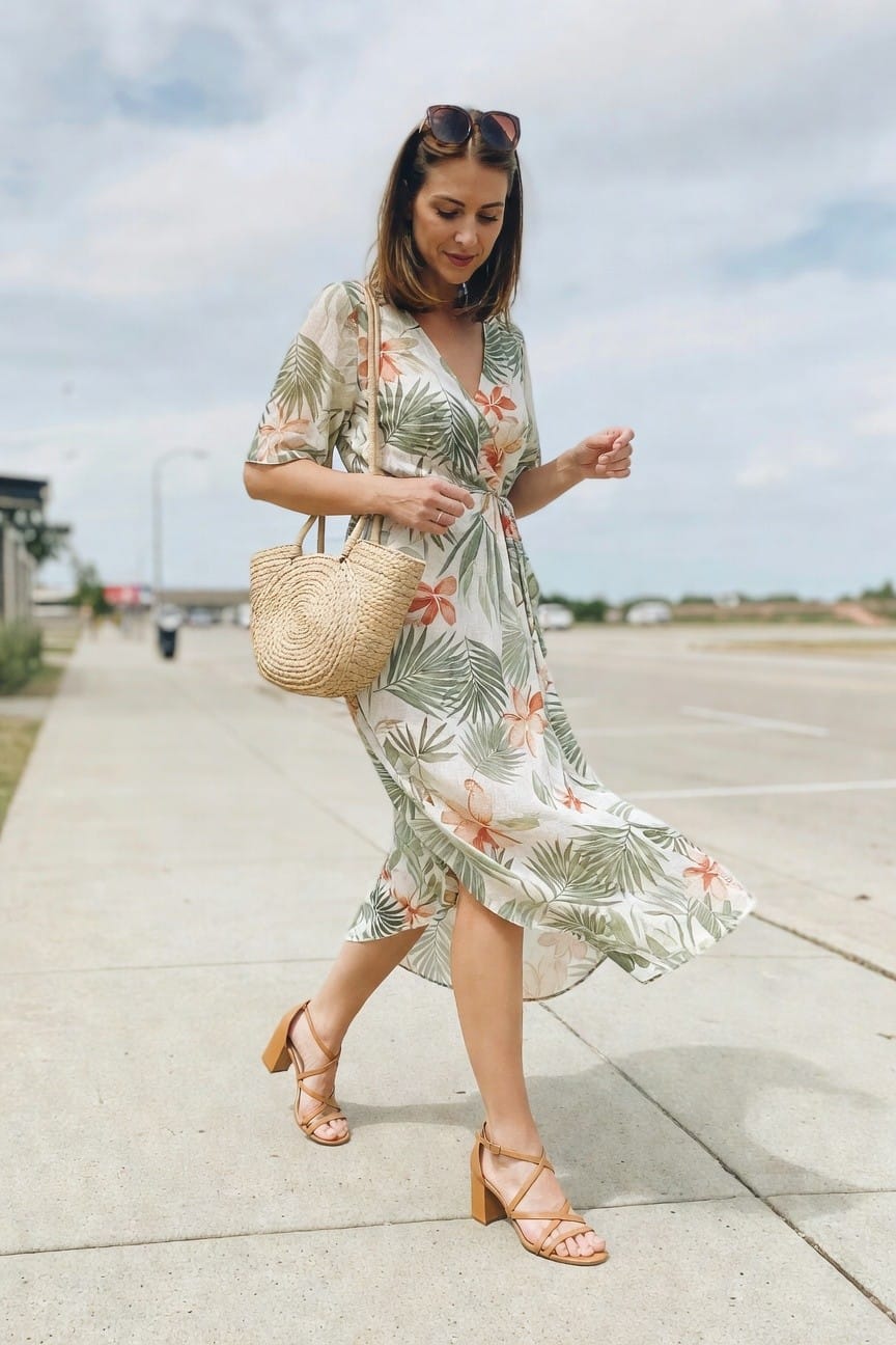 Floral Wrap Dress With Strappy Sandals