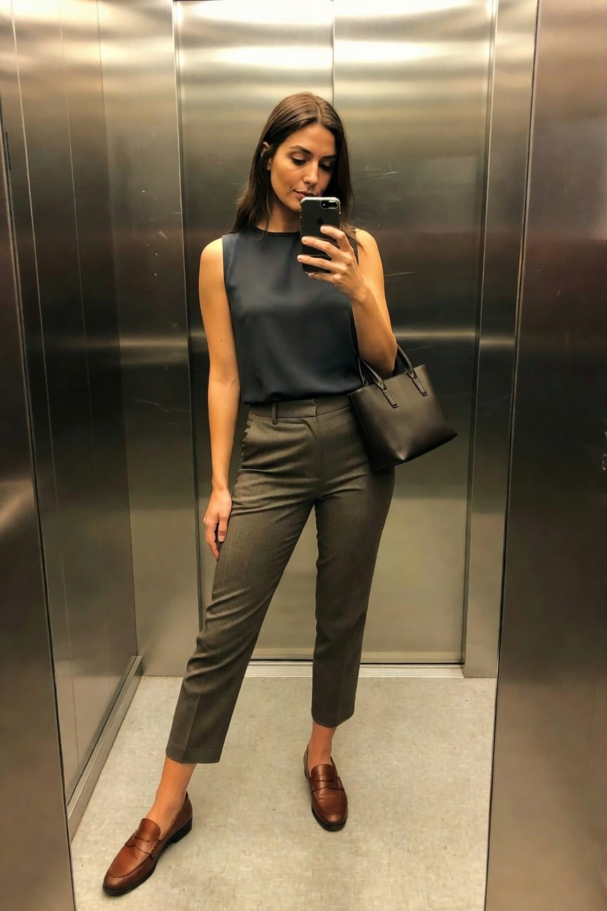 Navy Sleeveless Top And Cropped Pants