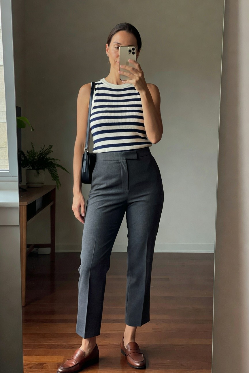 A Simple Striped Tank And Tailored Pants