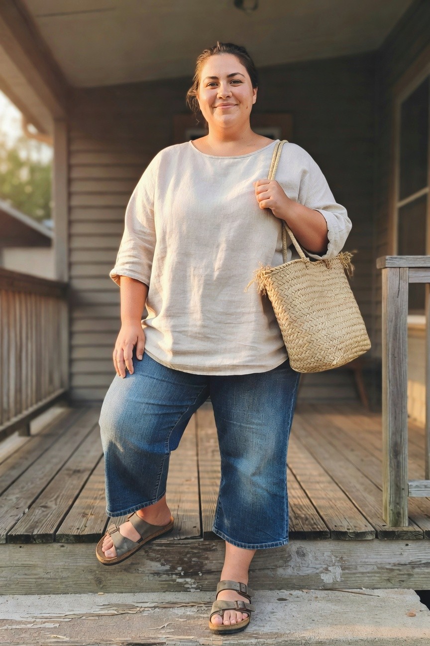 Linen Top With Cropped Jeans