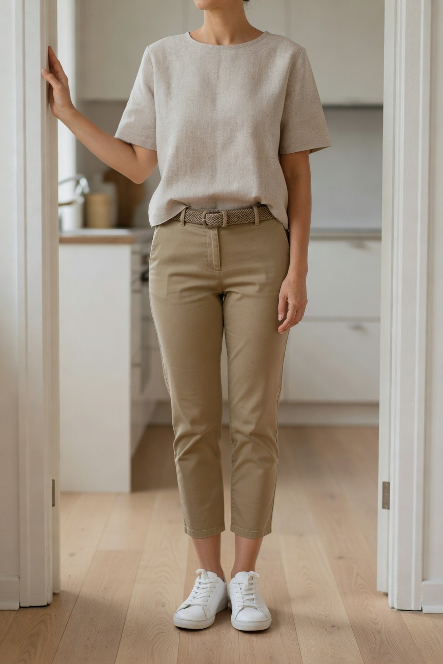 Neutral Top With Khaki Pants