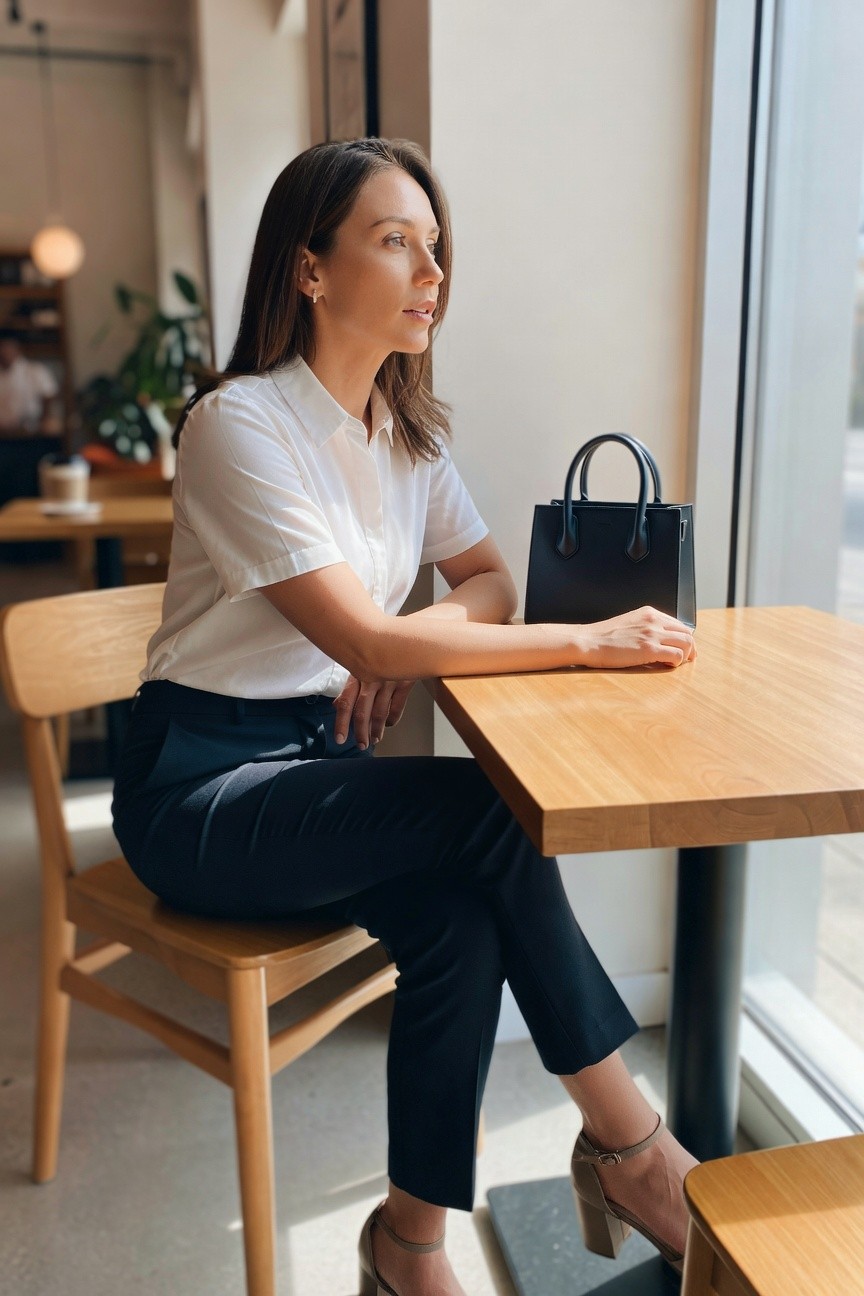 White Shirt And Navy Pants