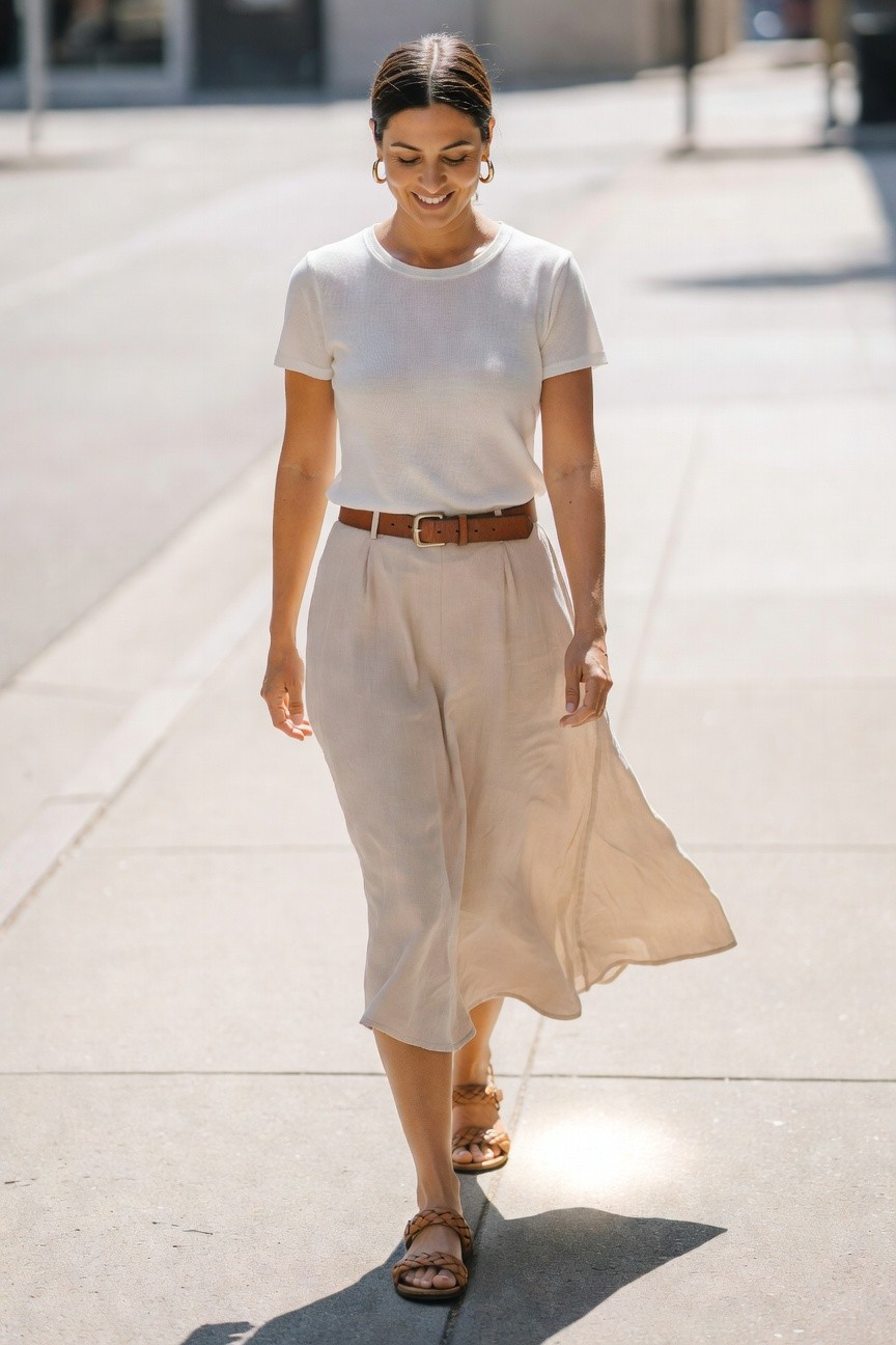 White Tee And Beige Pants For Everyday Wear